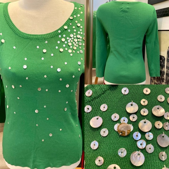 Vintage Rudy Rd. Abalone shell apple green sweater size medium - Picture 2 of 13